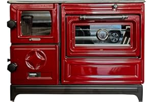 STEPNEXT Colorfull Cast Iron Wood Cook Stove with Oven | Wood Burning Stove Range Stove | Kitchen Stove Cooker Oven Section with Thermometer | Village House Oven Cabin Stove Made in Turkiye (Red)