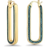 18K gold plated Green Teal Enamel Long Oval Square Rectangle Dangling Hoop Huggie Statement Earrings for Women by SNGIA, Colorful Preppy Trendy Retro Bold Handmade Exaggerated Bohemian Iridescent Jewelry Gifts, Unique Cute Baroque Dangly Drop Summer Beach Fashion Nickle Free Paperclip Earrings Accessories