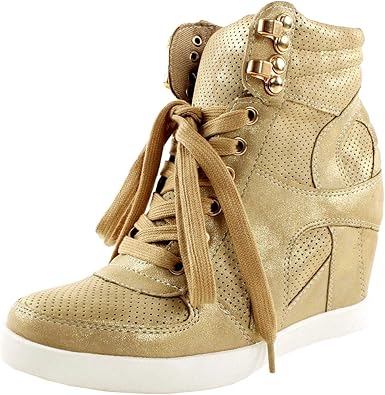 gold wedge booties