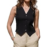 Allegra K Linen Vest for Women Sleeveless Button Down V Neck Lightweight Casual Waistcoat Vests