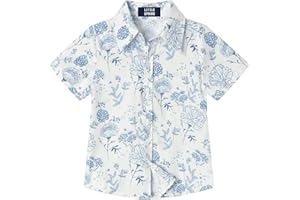 LittleSpring Little Toddler Boys Button Down Shirts Short Sleeve Cartoon Shirts Summer Casual