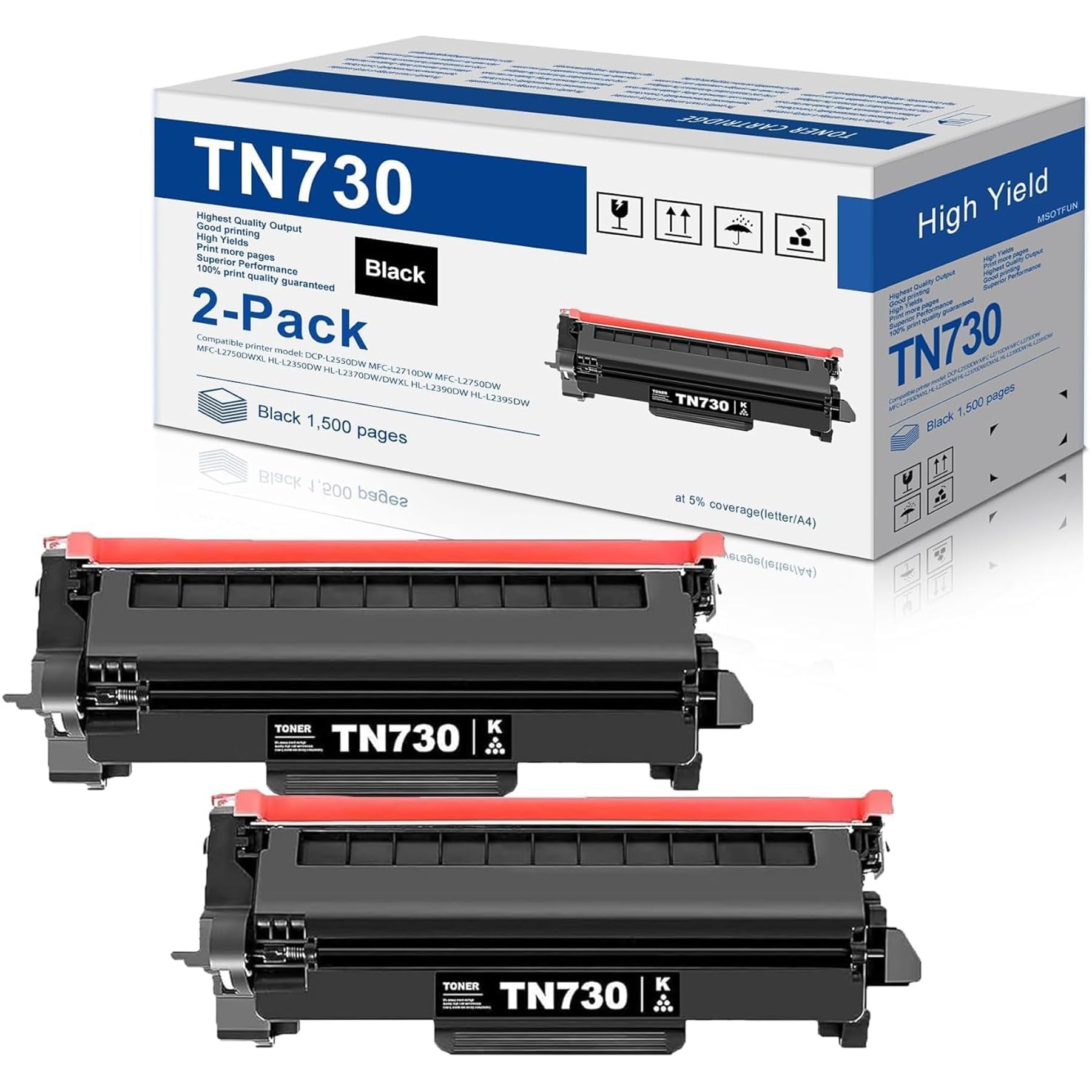 Photo 1 of TN730 TN-730 Black Toner Cartridges 2 Pack Compatible TN730 Toner Cartridge Replacement for DCP-L2550DW MFC-L2710DW L2750DW L2750DWXL Printer