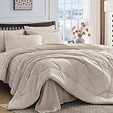 HEVUMYI Beige Tan Twin-XL Comforter Set - 5-Piece All Season Bed in a Bag Twin-XL, Ultra Soft Bedding Set with Comforter, Flat Sheet, Fitted Sheet, Pillowcases, Pillow Shams, Beige Tan