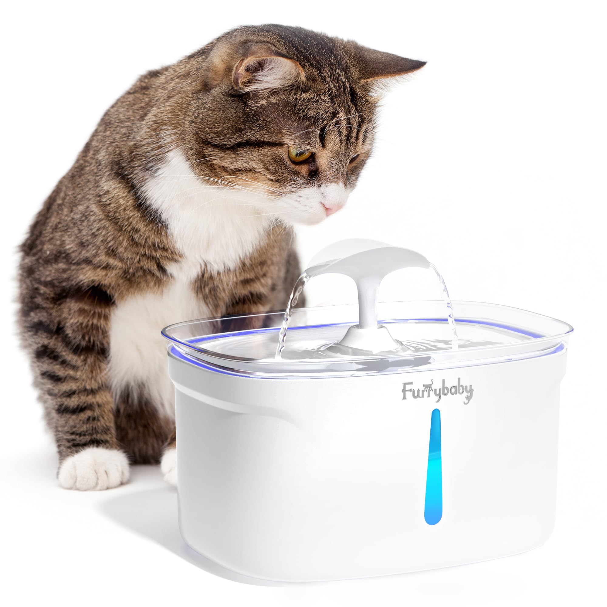 Photo 1 of furrybaby Cat Water Fountain - 84oz/2.5L Automatic Pet Water Fountain for Cats Indoor with LED Light and Water Level Window Intelligent Pet Water Dispenser for Cats with Filter (Rectangular, White)
