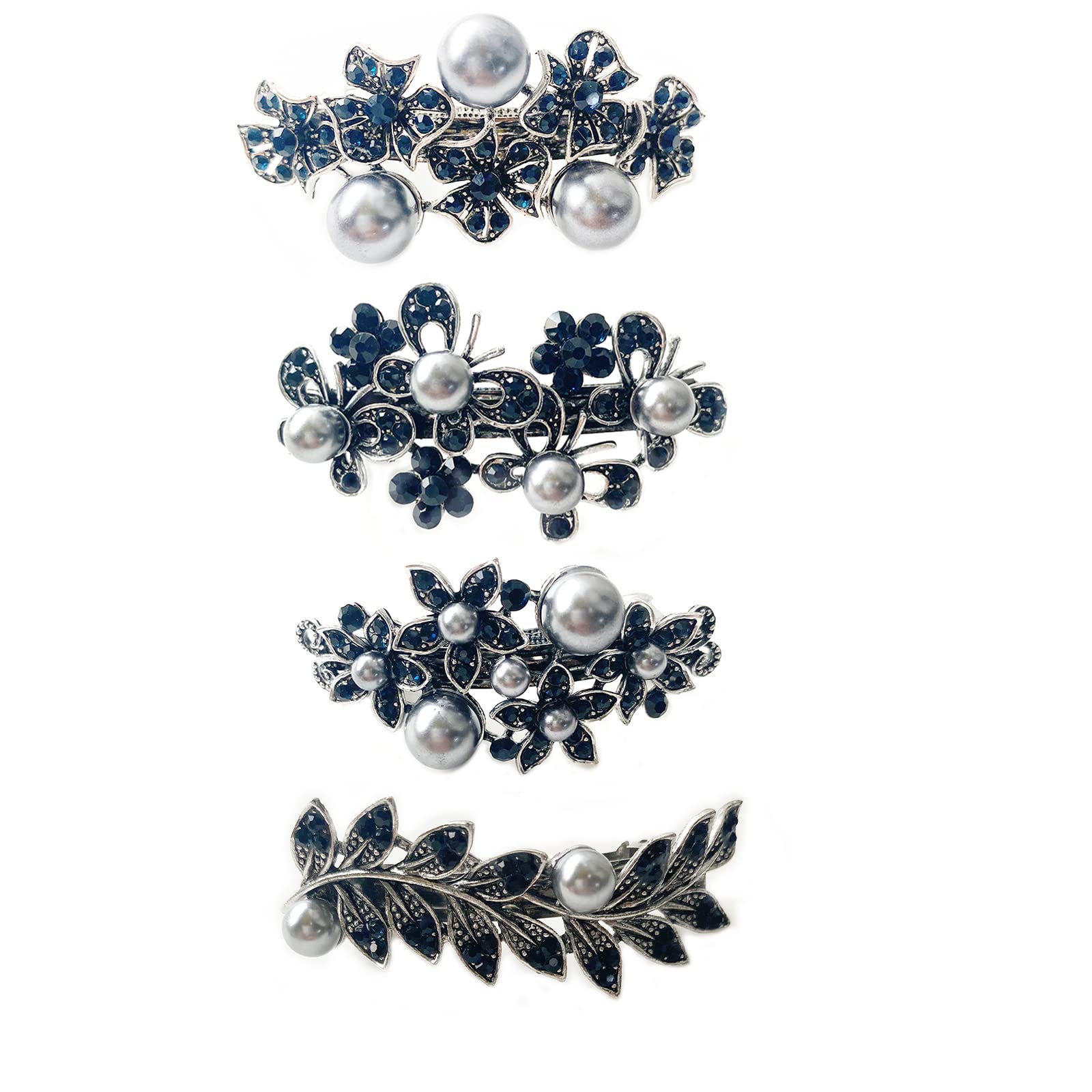 Briskyto 4 Pieces Hair Barrette Antique Style Crystal Hair Clips Pearl Thin Hair Jewelry Hairpin Hair Accessoires