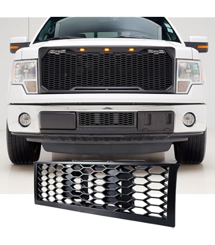 APS Black Billet Grille Insert For 2009-2014 Ford F-150 - 8x6 Horizontal Stainless Steel