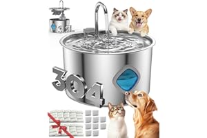Vetiflow Dog Water Bowl, 3.2L Dog Water Fountain,Quad-Purification System and Continuous Circulating Water Flow,Stainless Steel Easy-to-Clean,Quiet Operation,Water Bowl for Dog Cat (Bowl+10Set Filter)