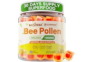 Nextdia Bee Pollen Organic 1000mg, w/Propolis, Royal Jelly, Sugar Free Bee Pollen Gummies Rich in B-Vitamin, Antioxidants, Amino Acids, Bee Pollen Supplement for Energy, Skin & Immune (1 Pack)