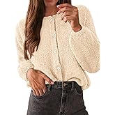 KIRUNDO Women’s Cardigans Casual Loose Button Up Long Sleeve Crewneck Knit Cardigan Sweaters Open Front Outerwear Coats