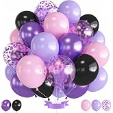 Purple Pink Black Balloons for Birthday Halloween Kpop Music Party Decor | 12 Inch Pink Black Metallic Purple Confetti Balloons for Teen Girls Women Wednesday Hunter Porm Pop Star Bridal Baby Shower