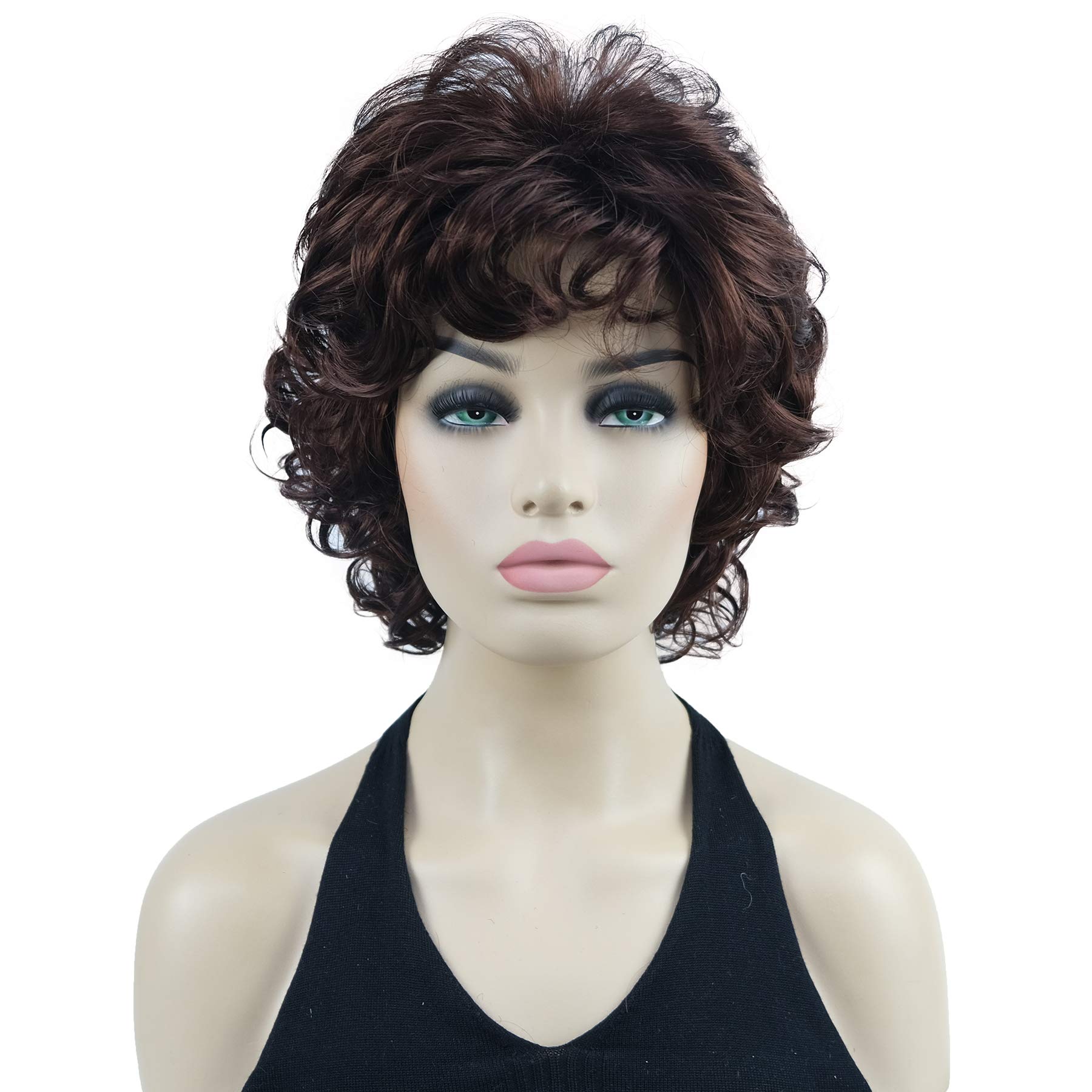 Lydell 10" Women's Short Soft Super Curly Wig Layered Natural Movement Synthetic Wigs (33 Dark Auburn)