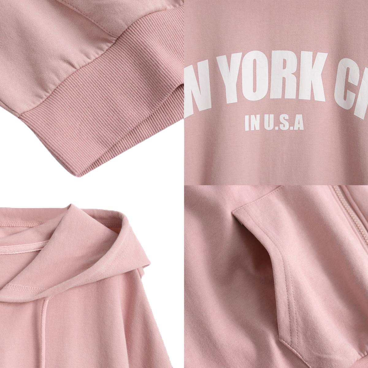 Women\'s Full Zip Hoodie Loose Casual Sweatshirts (Pink, Medium)