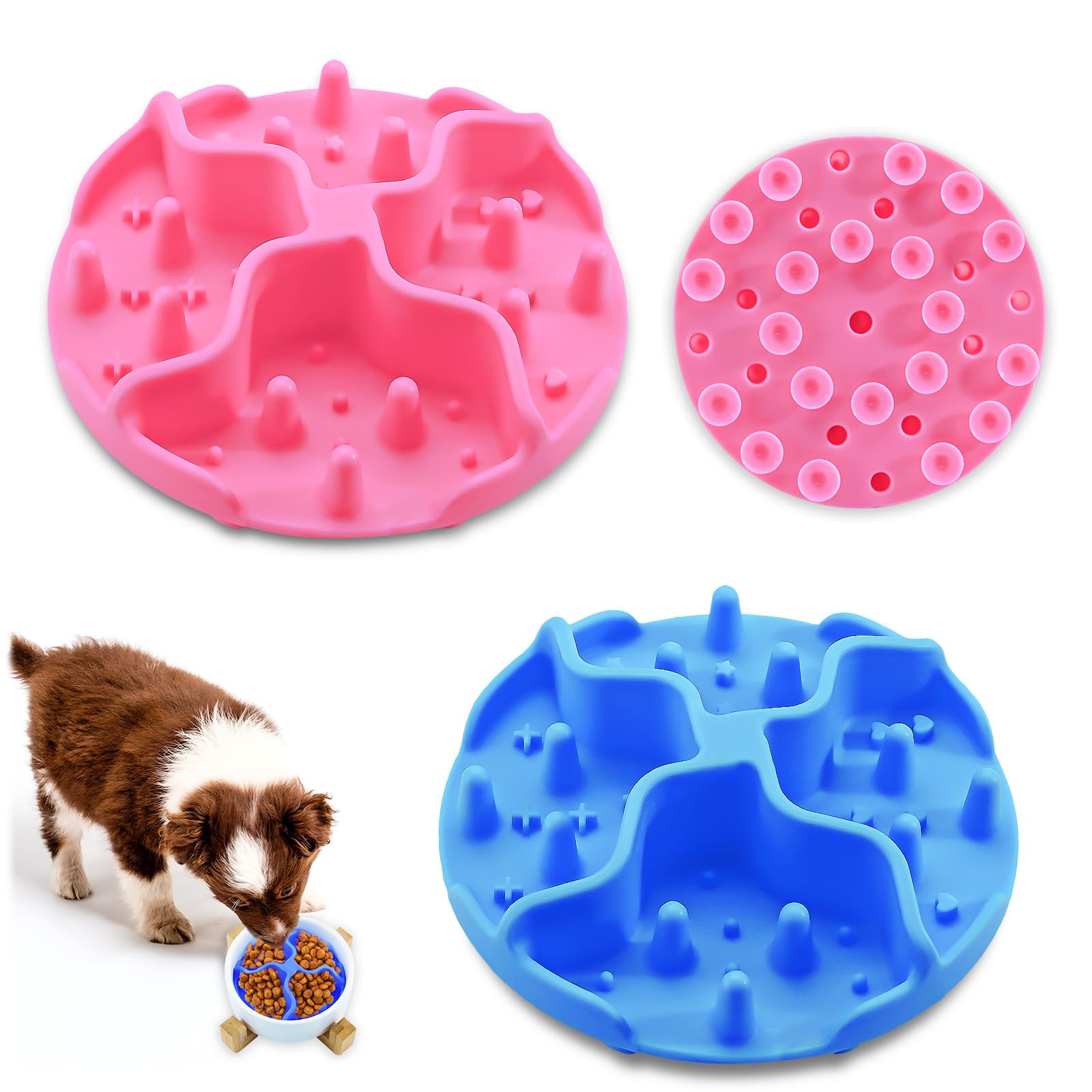 2 pcs Slow Feeder Pet Bowls Insert, Soft Silicone Slow Feeder Dog Bowls, Puppy Slow Feeder, Slow Feeder for Small Dogs, Suitable for Small Dogs and Cats