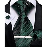 DiBanGu Mens Striped Tie Silk Woven Necktie and Pocket Square Cufflinks Tie Clip Set Wedding Business Formal Gift Tie for Men