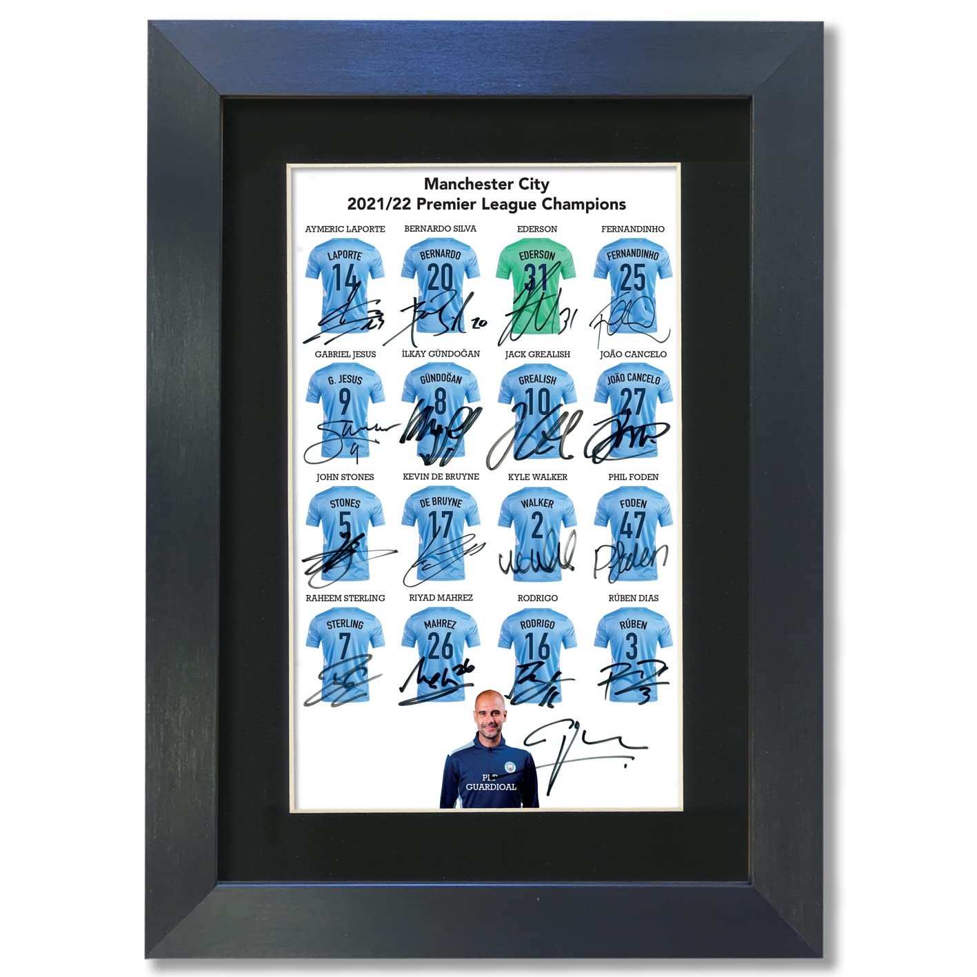 Generic Manchester City Premier League Champions 2021/2022 Framed A4 Printed Autograph Football Photo Picture Wall Art Display #869