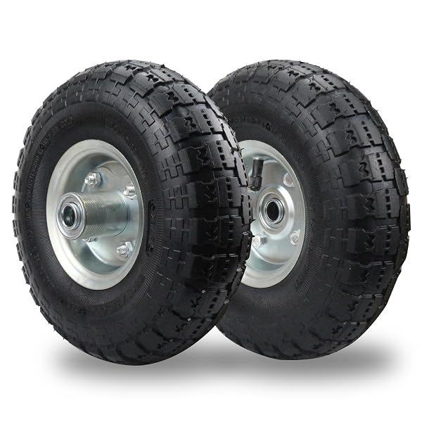 (2 PACK) RRQ 10 INCH PNEUMATIC WHEEL 4.10/3.50-4 TIRE, 10″ PNEUMATIC WHEELS WITH 5/8″ BEARINGS,2.2″ OFFSET HUB FOR GARDEN CART, HAND TRUCK, LAWN CART, MOWER