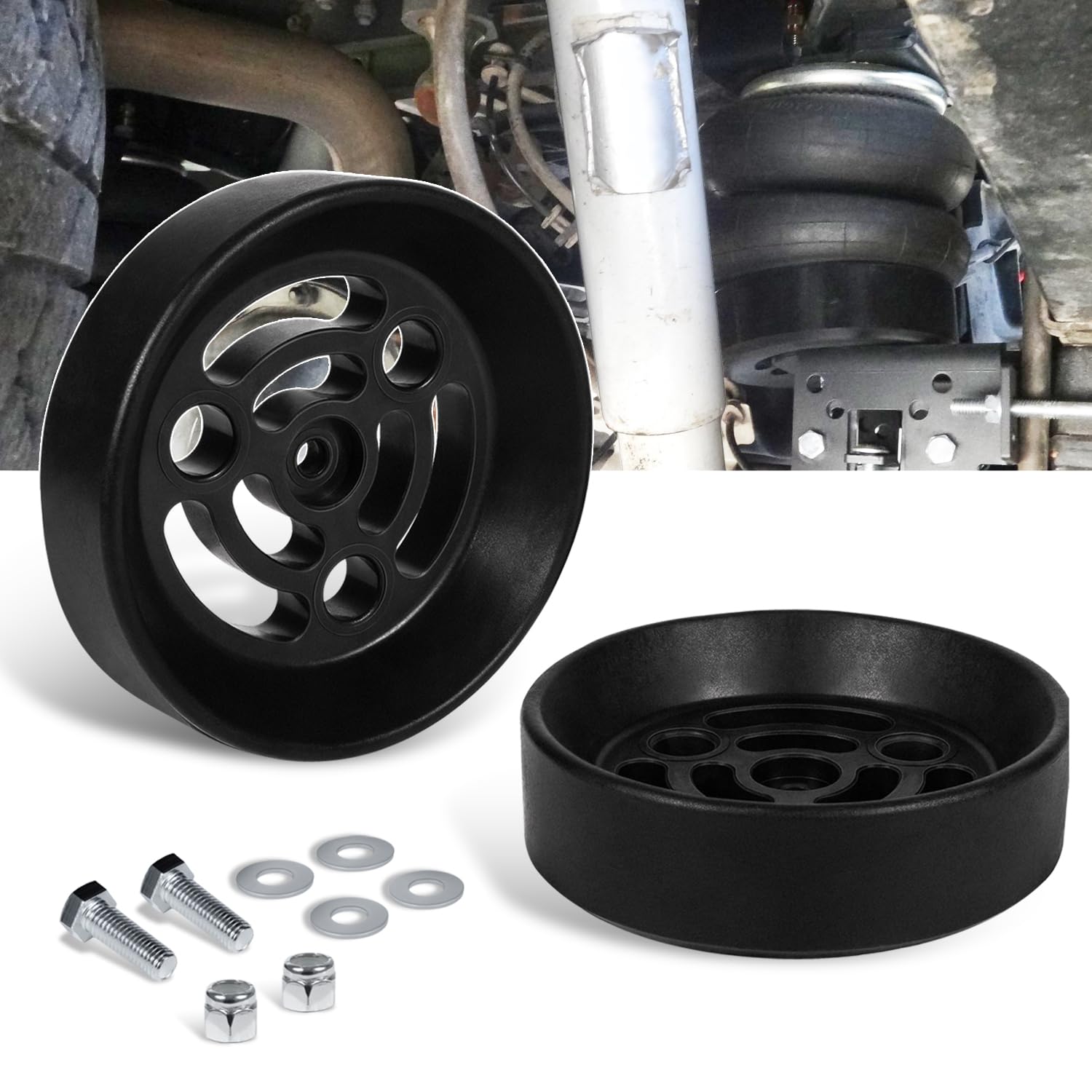 Photo 1 of Air Bag Cradle Designed for Full Suspension Travel, Fit for All 6" diameter convoluted Air Bags, Fit for any Full Size of Half Ton Truck, 2/4WD, KU09140BK, Black