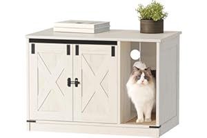 Hzuaneri Cat Litter Box Enclosure, Hidden Litter Box Furniture with Cat Bell, Indoor Cat House, Farmhouse Style, 80 × 50 × 53