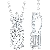 Rosec Jewels Certified Moissanite Flower Necklace With Silver Chain, D-Vs1 Quality, Moissanite Oval Necklace - Gift For Special Occasions