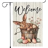 RMXJKIIU Easter Garden Flag 12x18 Double Sided Rabbit Easter Egg Welcome Spring Festive Outdoor Yard Flag