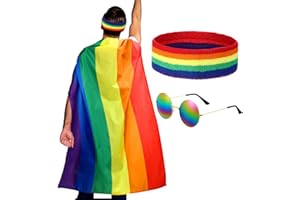 SATINIOR LGBTQ Gay Lesbian Pride Rainbow Set, Rainbow Pride Cape Headband Sunglasses for Festivals Party Celebration