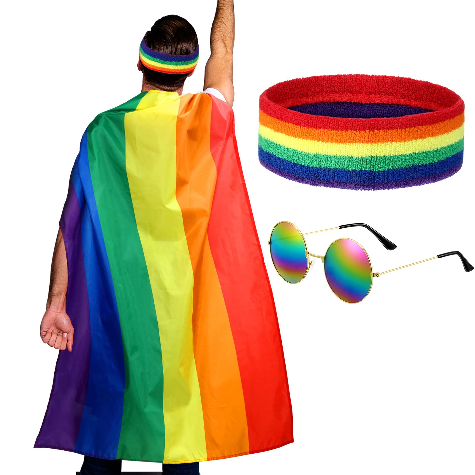 SATINIOR LGBTQ Gay Lesbian Pride Rainbow Set, Rainbow Pride Cape Headband Sunglasses for Festivals Party Celebration and Daily Wear