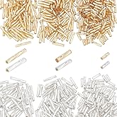 PH PandaHall 480pcs Twisted Bugle Beads, Metallic Bugle Beads 6/9/12mm Glass Long Tube Seed Bead Loose Spacer Beads with 6 Container Bottles for Earring Bracelet Necklace Jewelry Making, Golden/Silver
