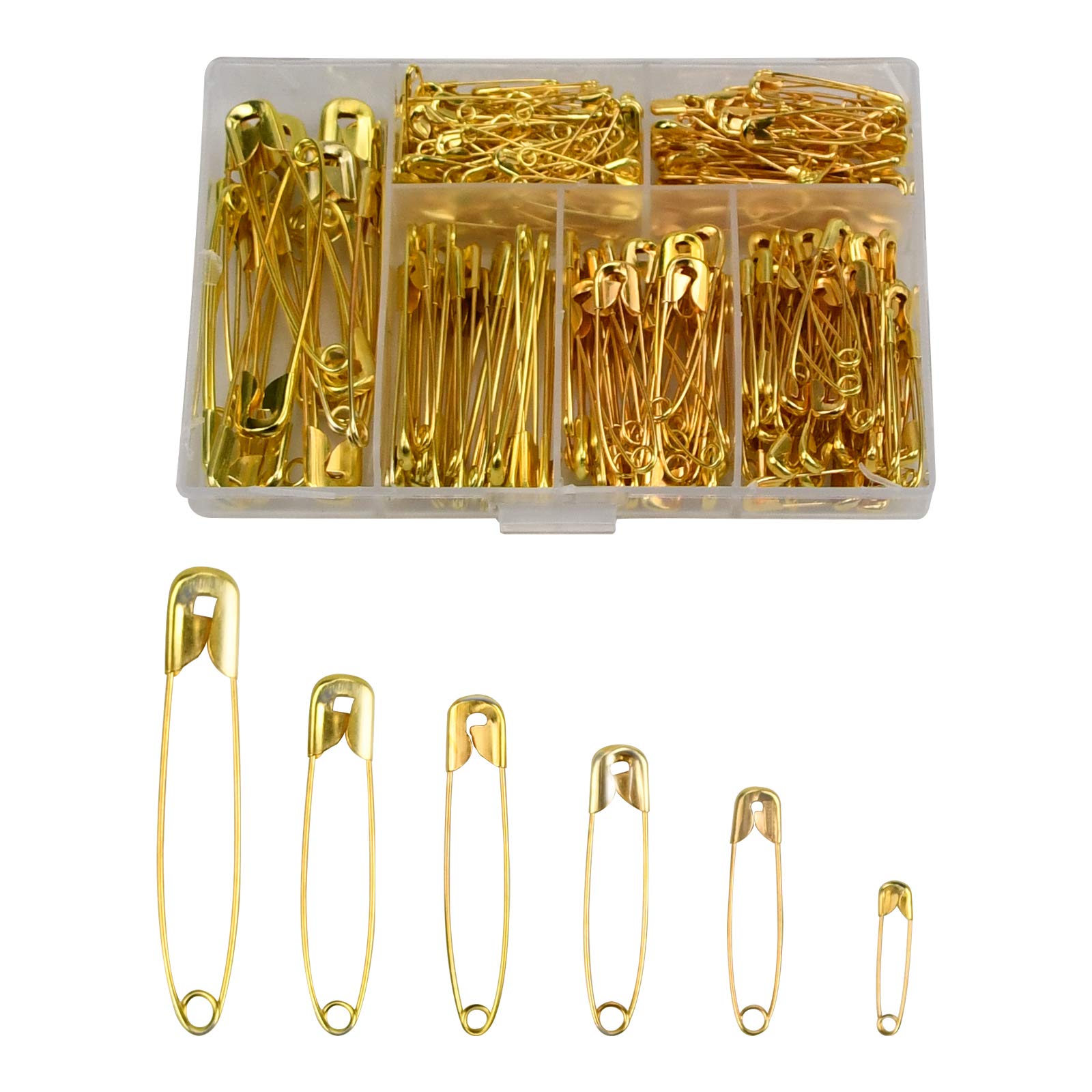 Small Safety Pins Gold 250 Pieces Golden Pins Assorted Sizes for Arts Crafts Baby Clothing Arts Nickel Plated Pins 55mm 45mm 36mm 32mm 28mm 22mm