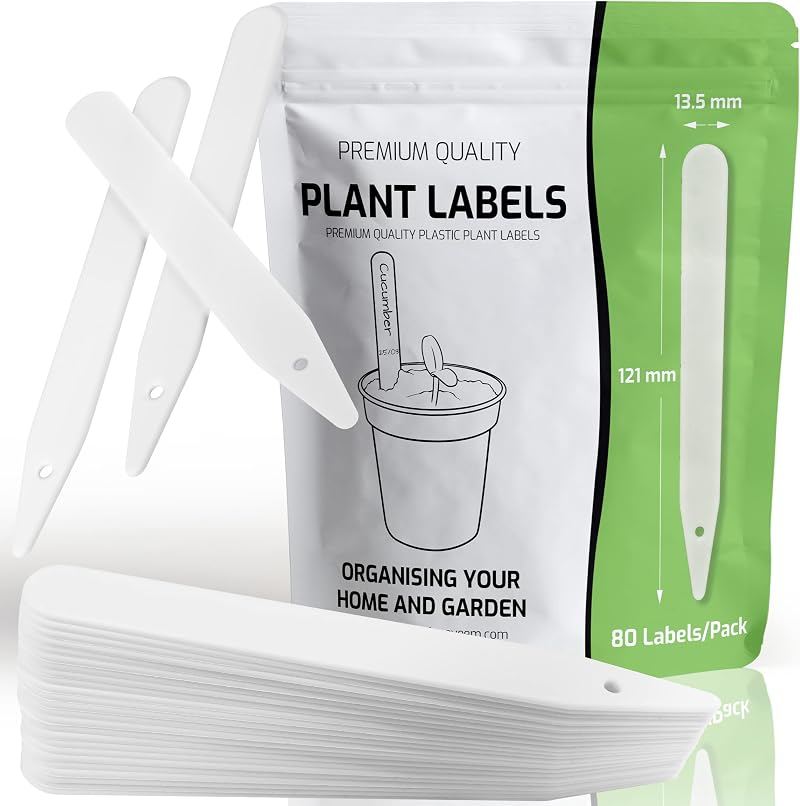 Innoveem Plant Labels Outdoor 80 Waterproof White Plastic Markers Dual Writing