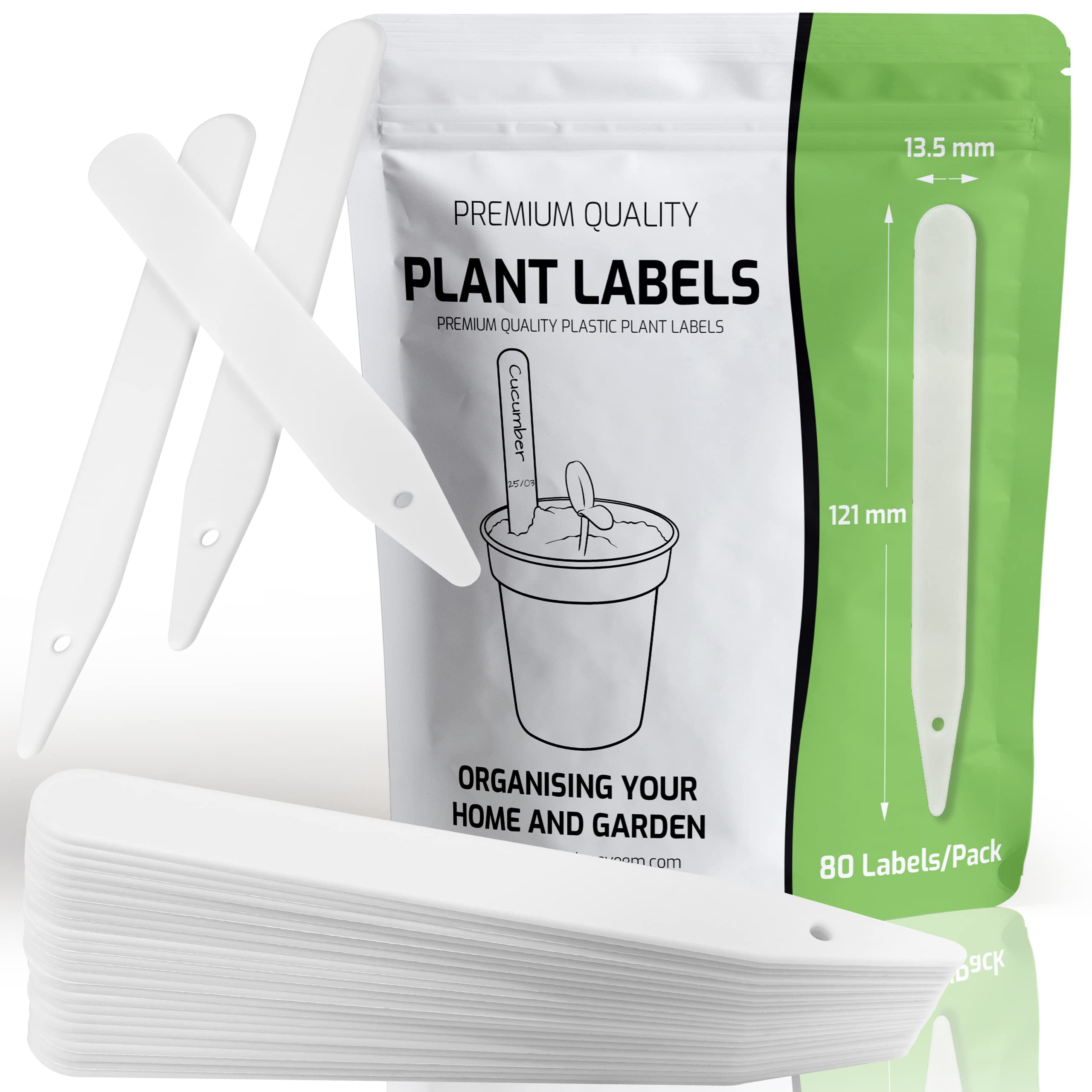 Plant Labels for Outdoor Plants - 80 Waterproof, Reusable White Plastic Plant Markers with Dual Writing Surfaces, Large 12 x 1.35 cm Garden Tags for Herb, Seed & Planting Name Sticks by Innoveem