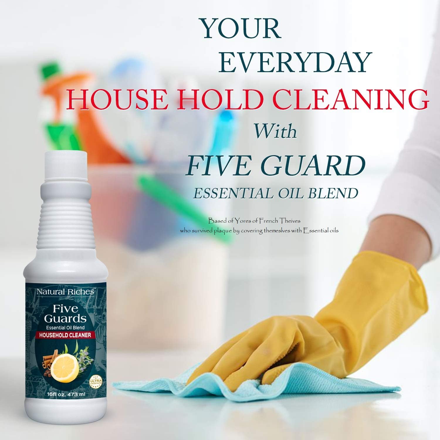 Household Cleaner Concentrate Five Guards 16 fl. oz. by Natural riches from The Tales of French Thieves Essential Oil Blend Household Cleaner: Health & Personal Care
