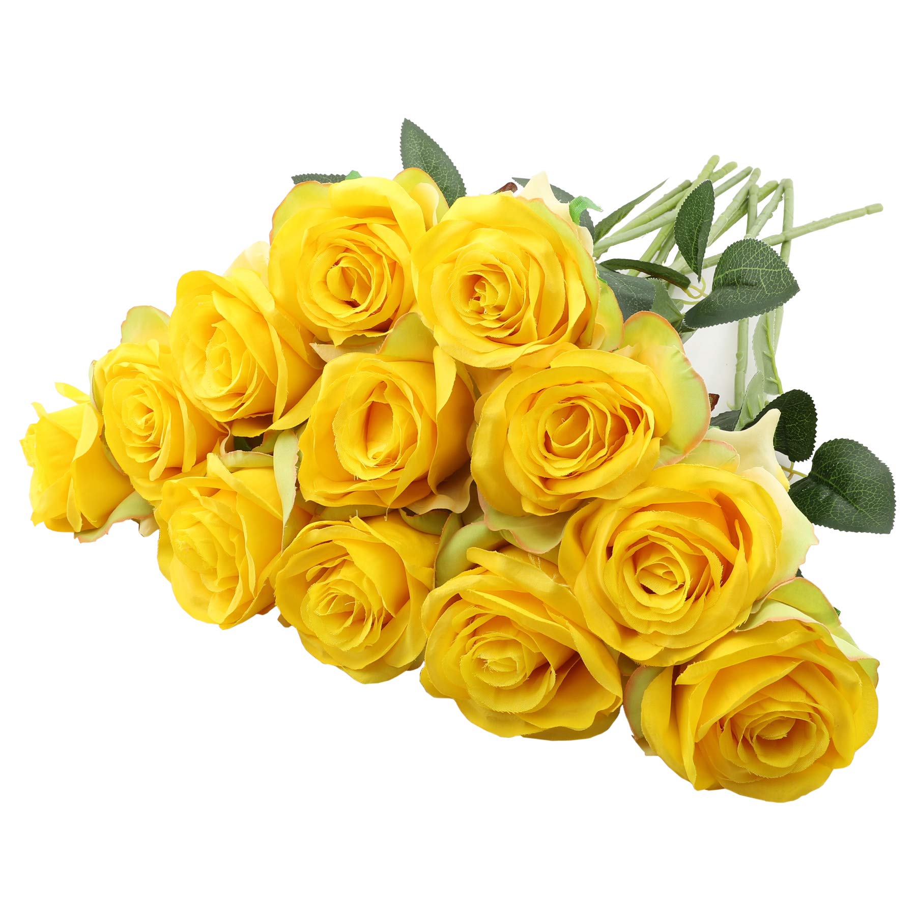 Rui Fiori 12 Pcs Artificial Roses, 19.7inches Single Long Stem Silk Flowers Realistic Rose Bouquet for Home Wedding Party Office Decoration， Centerpieces, Yellow