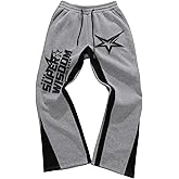 Milumia Men's Star Print Graphic Wide Leg Baggy Sweatpants Y2K Drawstring Track Pants Streetwear