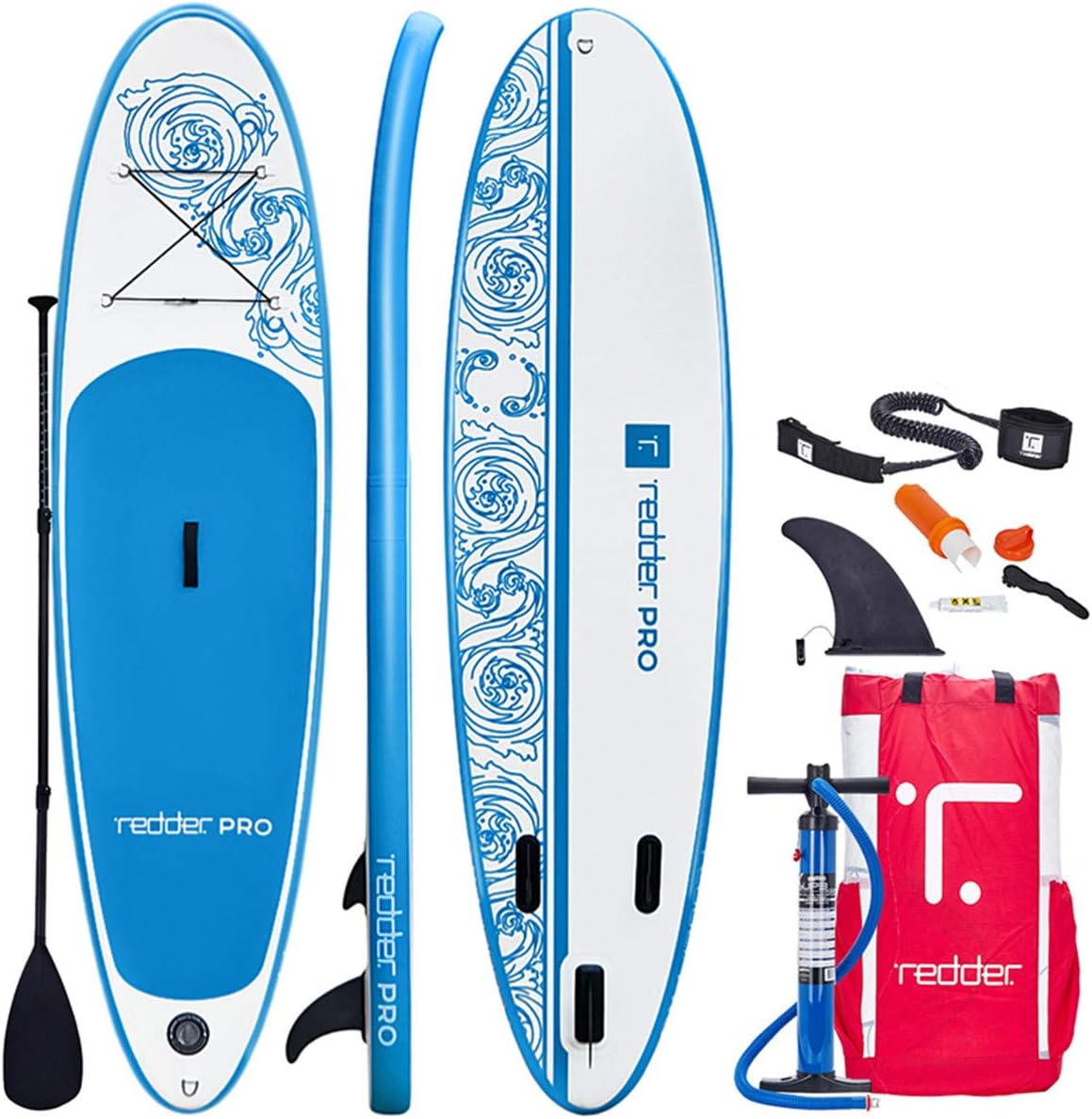 redder Inflatable Stand Up Paddle Board Vortex All Round ISUP with Double Action Hand Pump, 3 Piece Alumium Paddle, 10' Leash, Portable Backpack, Non-Slip EVA Deck and Repair Kit