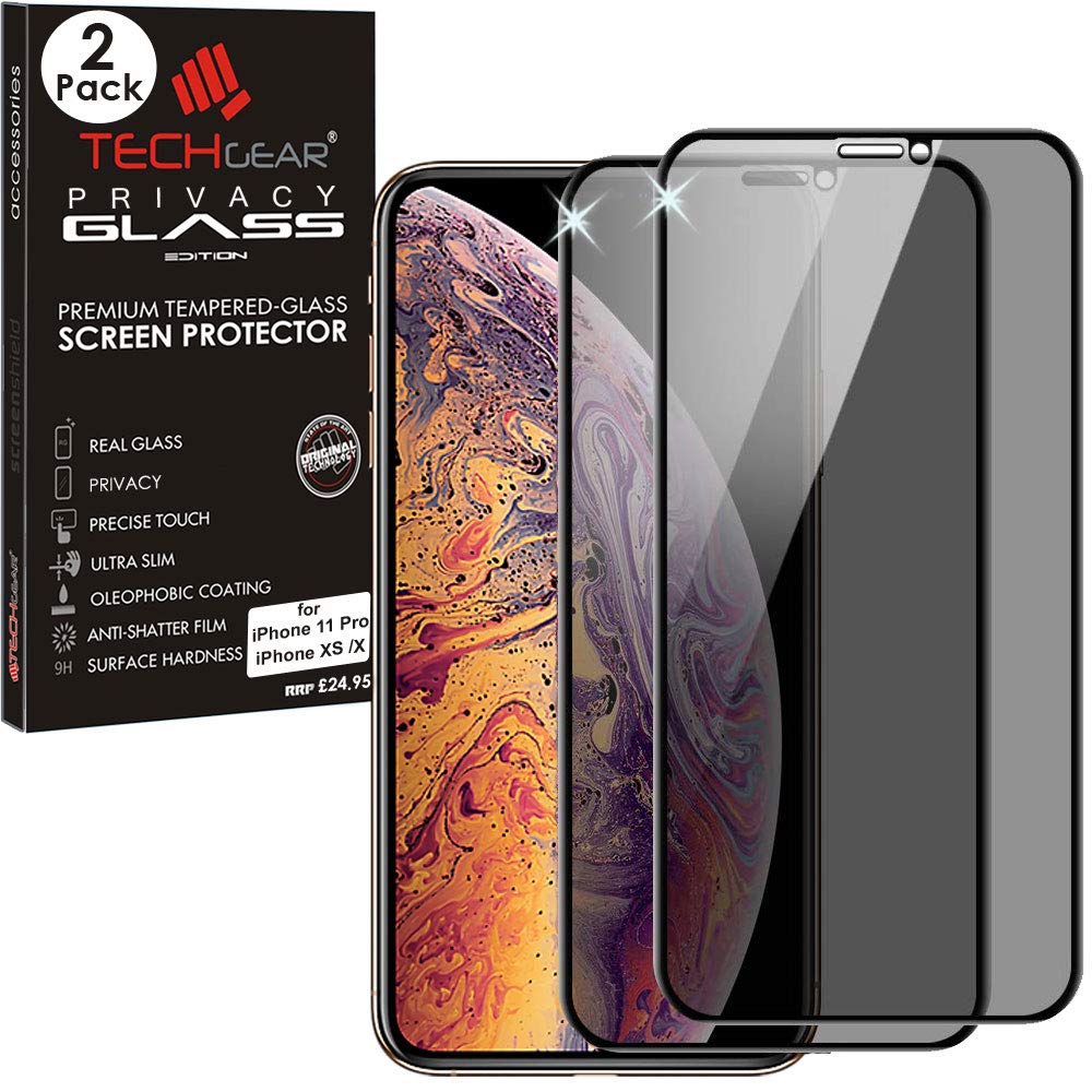TECHGEAR [2 Pack Anti Spy Screen Protector for iPhone 11 Pro, iPhone XS/X - PRIVACY 3D GLASS Edition Genuine Tempered Glass Full Screen Protector Compatible with Apple iPhone 11 Pro, iPhone XS & X