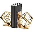 Juvale Decorative Gold Bookends with Square Metal Geometric Design for Books, Magazines, Journals, Modern Home Decor and Office Table or Desk Decor, Slip-Resistant Pads (5x6x3 Inch) - Book Ends Hold