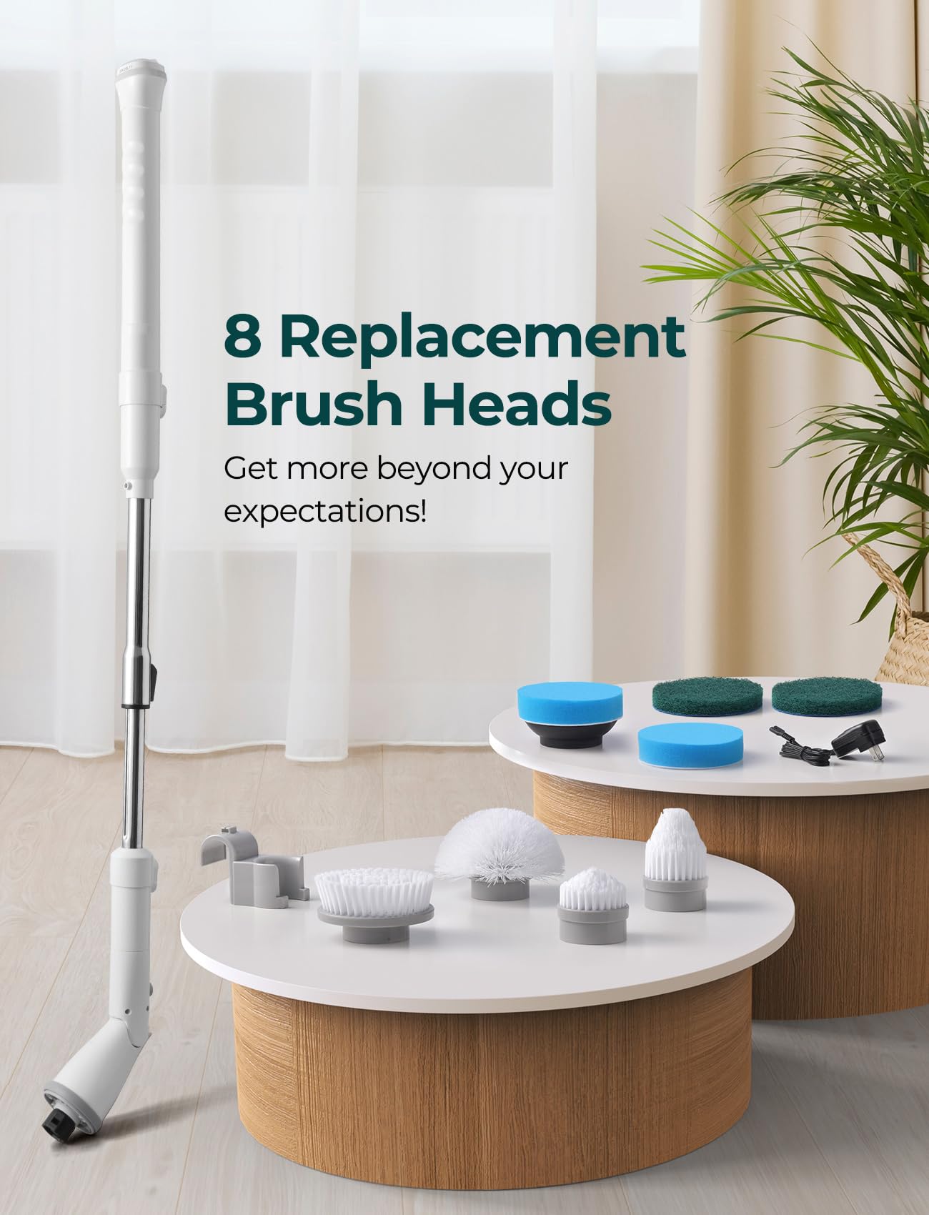 Sweepulire Electric Spin Scrubber for Cleaning, Shower Scrubber with Long Handle, 2 Spin Speeds, Bathroom Scrubber with 8 Replacement Heads, Bath Tub Cleaner Brush for Floor, Tub, Shower, Tile