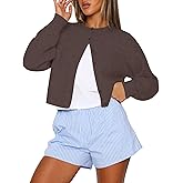 Kistore Womens Cropped Cardigan Sweaters Crew Neck Long Sleeve Button Up Sweaters Lightweight Knit Trendy Sweaters 2025