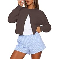 Kistore Womens Cropped Cardigan Sweaters Crew Neck Long Sleeve Button Up Sweaters Lightweight Knit Trendy Sweaters 2026