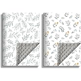 Soft Sage Green Baby Blankets for Unisex Girls or Boys Breathable Gender Neutral Nursery Double Layer Blankets with Dotted Backing and Leaf Printed for Newborn Toddlers 2 Pack (Leaf)