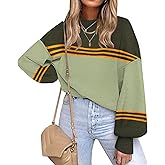 ETCYY Womens Sweaters Fall 2026 Batwing Long Sleeve Side Slit Knit Tops Crew Neck Striped Oversized Sweater Pullover