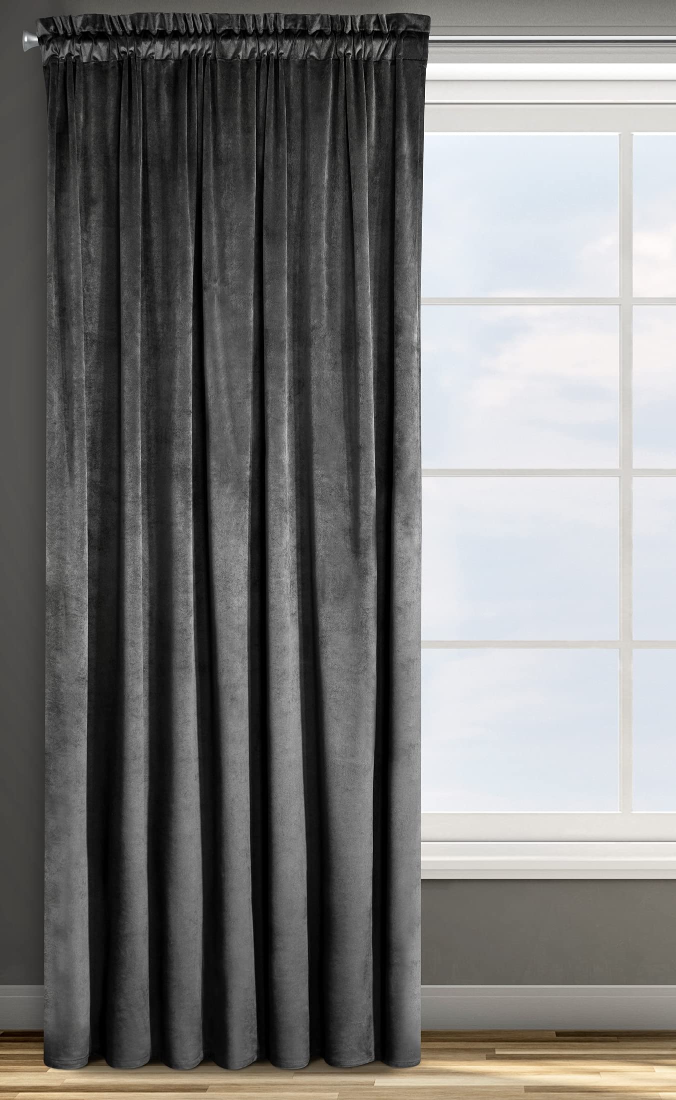 Eurofirany Design91 ROSA Soft Plain Opaque Velvet Curtain with Rufflette Tape For Rail - 1 Unit, Fluffy Panel Drape Classic Glamour Elegant Living Room, Bedroom, W55 x L106, Black