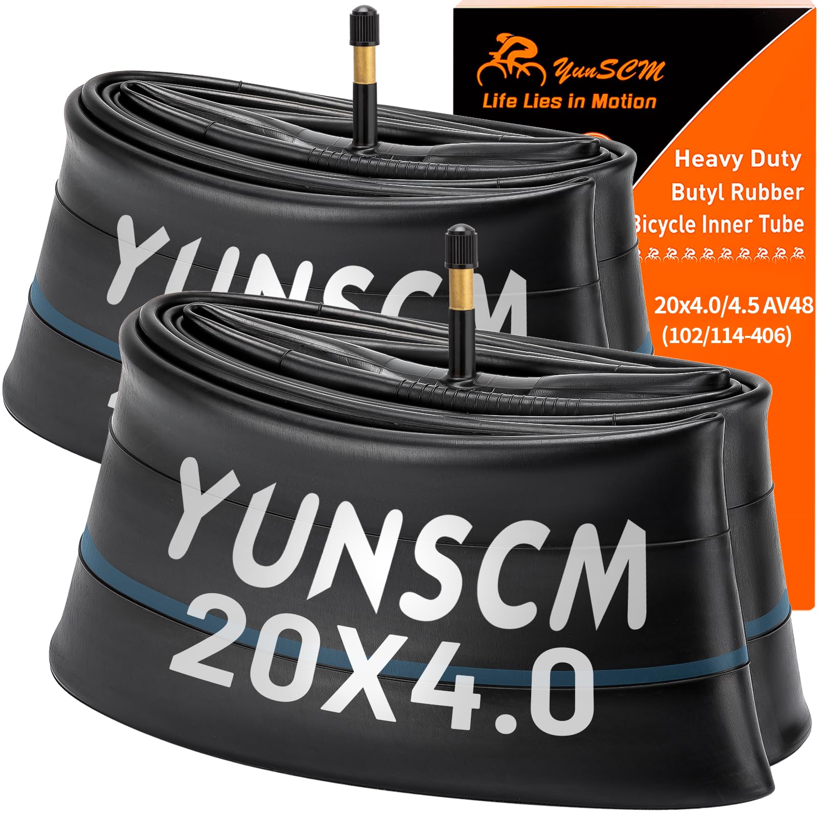 YunSCM 2-Pack 20 inch Fat Bike Inner Tubes 20x4.0/4.50 ETRTO 98/102-406 AV48mm Valve Compatible with 20x4.0 20x4.10 20x4.20 20x4.30 20x4.50 Road bike / E-Bike Tyre Tubes