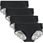 LIQQY Women's 4 Pack Cotton Mid Rise Full Coverage Lace Hipster Brief Panty Underwear