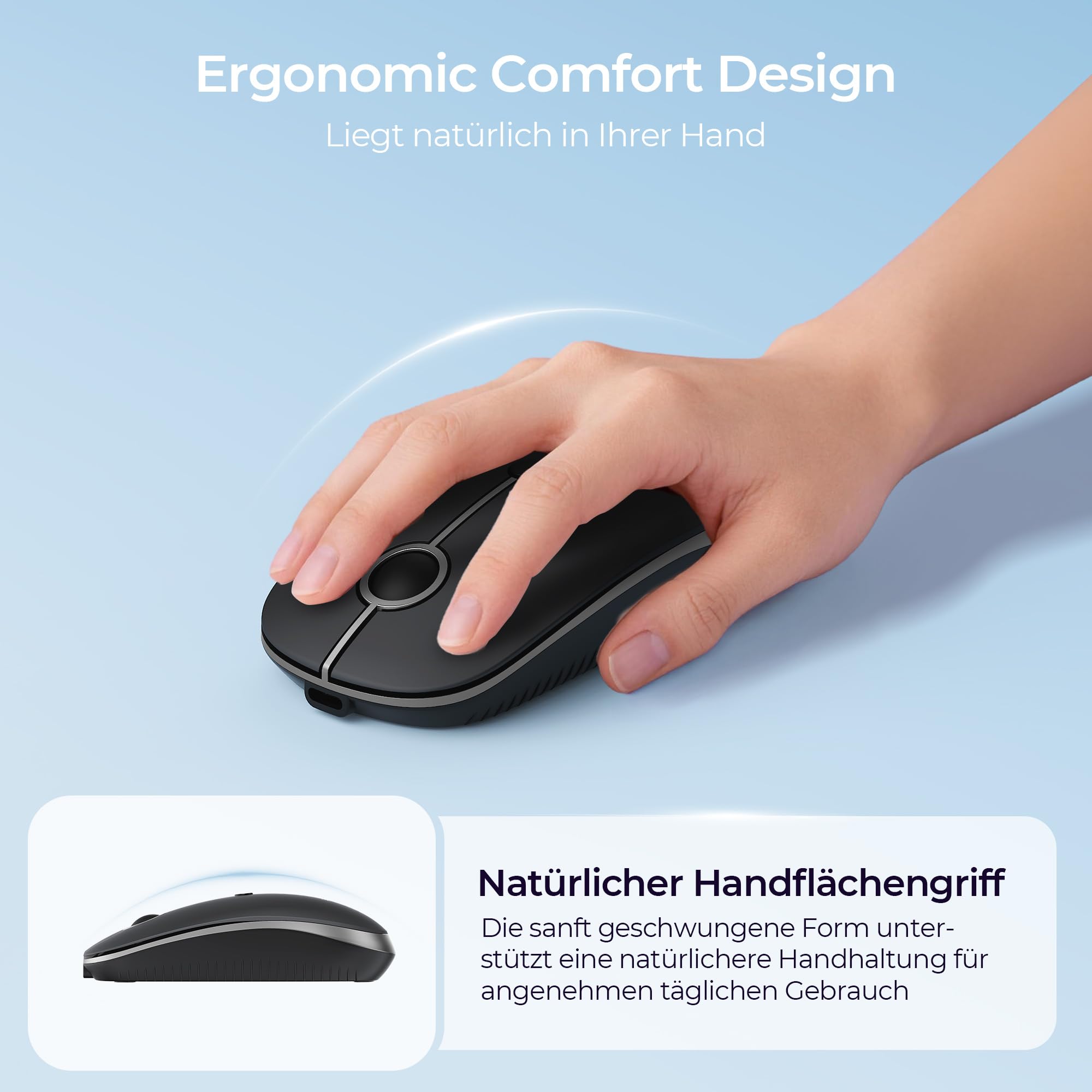 seenda MOU001 Bluetooth Maus, Leise, 3 Geräte Verbindung, Schwarzgrau 6