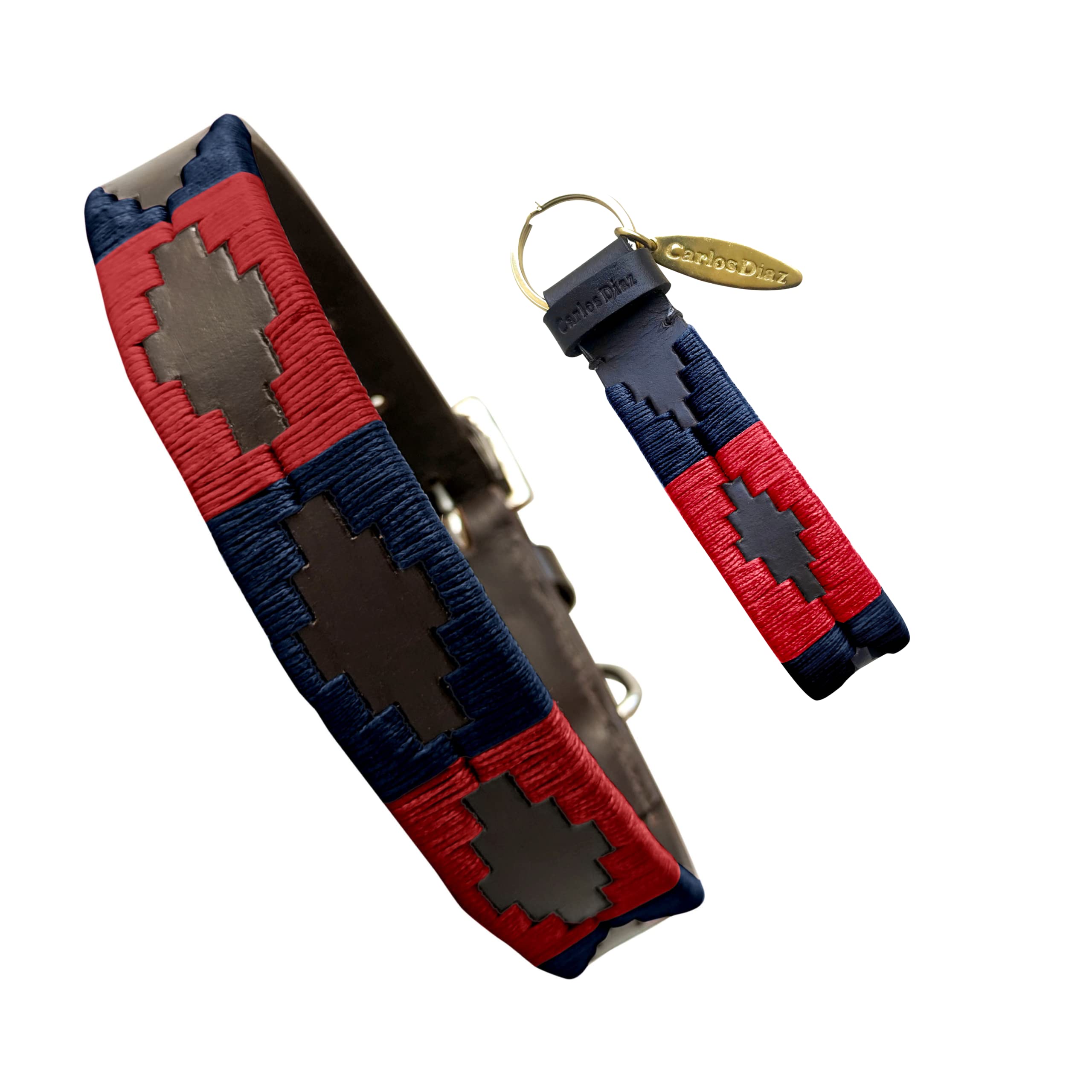 Carlos Diaz Genuine Leather Waxed Embroidered Polo Dog Collar L