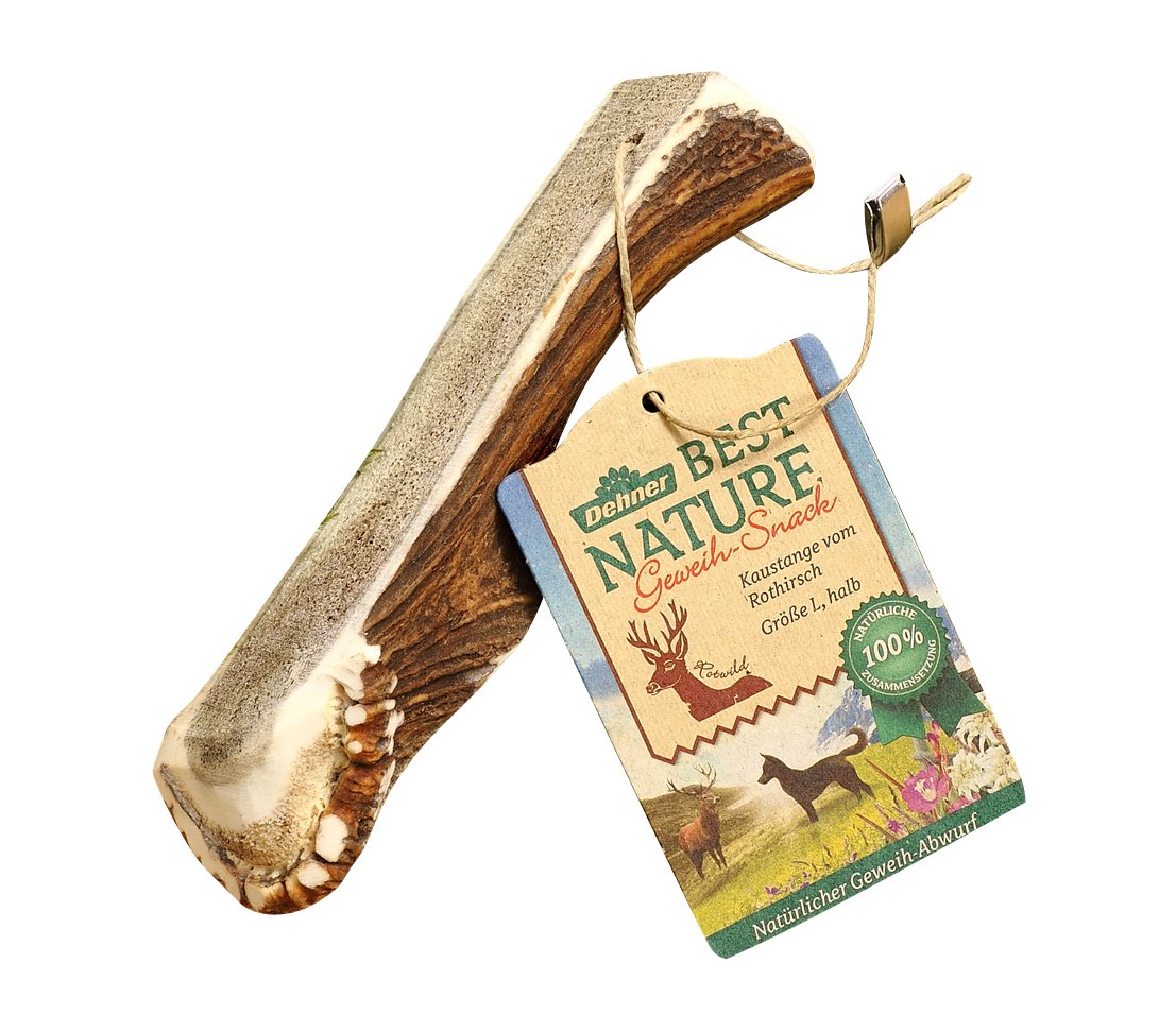Dehner Best Nature Kaustange Dog Snack, from the Red Deer (Cervus elaphus) Stag Antlers, Half, L