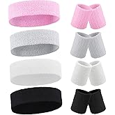 Civaner 12 Pcs 80s 90s Sweatbands Neon Sports Headbands Wristband Set for Men Women Party Cotton Headbands Terry Cloth Athletic Sweat Bands for Tennis Football Gym Outdoor Accessories
