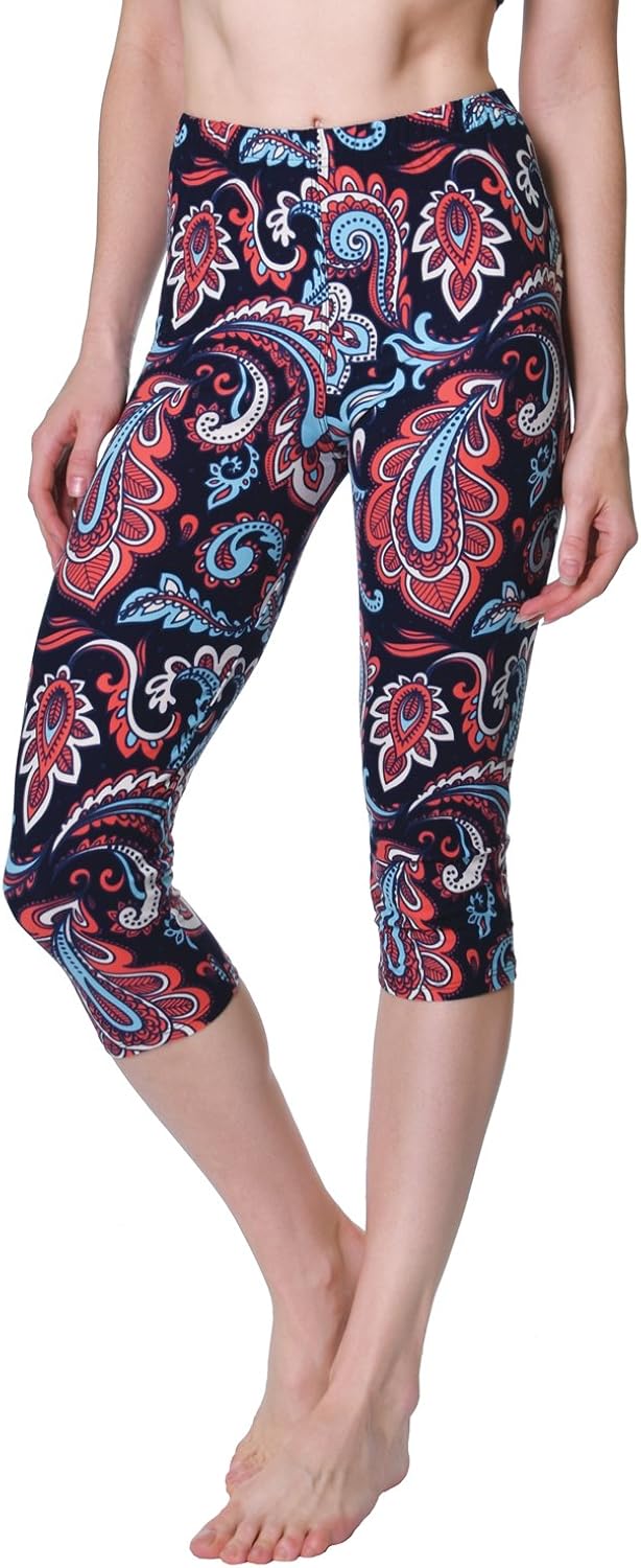 VIV Collection Women's High Waist Brushed Buttery Soft Print Fashion Capri Leggings List 3