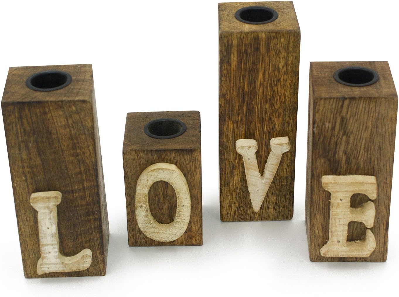 H O M E L O V E ~ Set of 4 ~ Modern Advent Candle Holder, Wood, Home